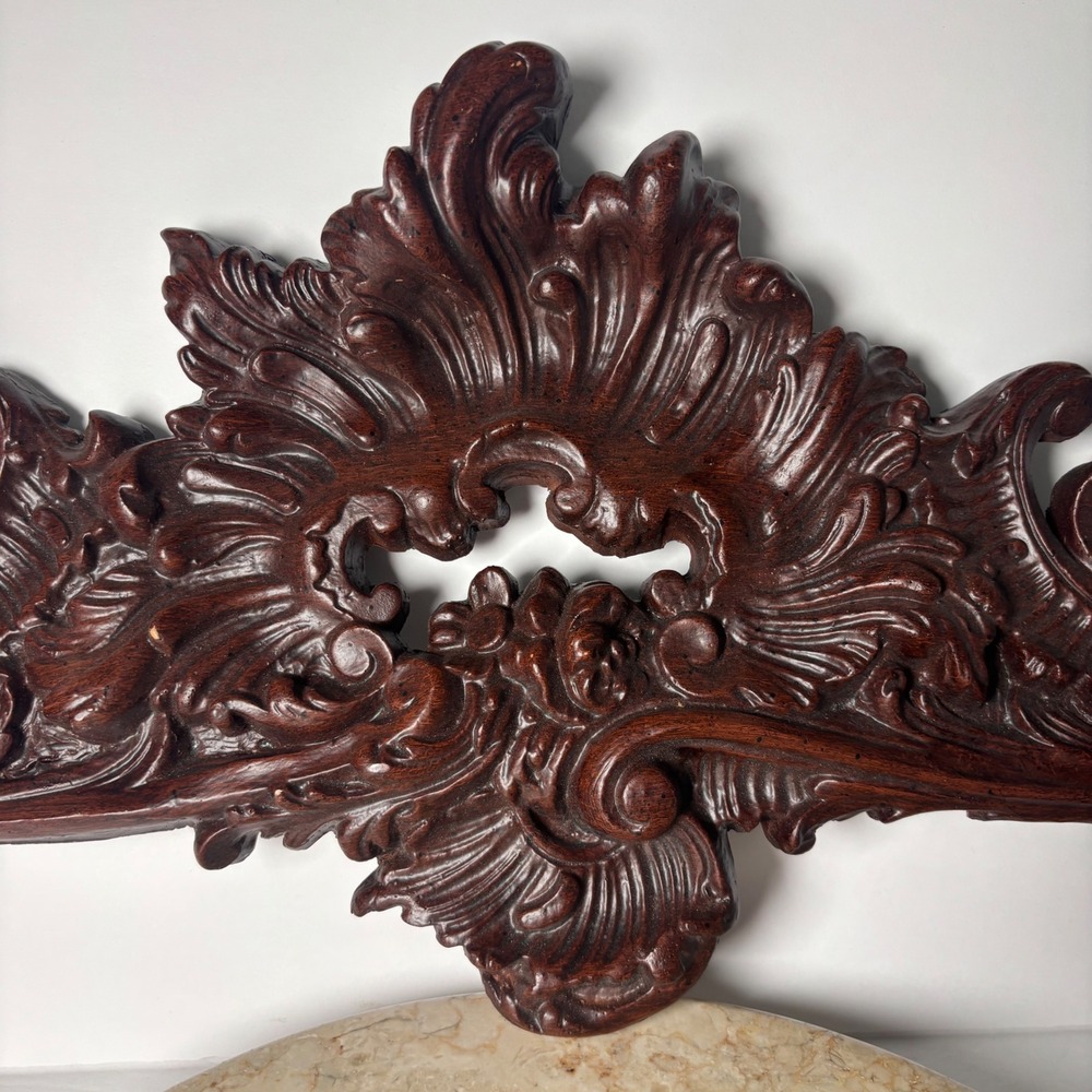 Vintage Wall Pediment 23x10 Dark Brown Ornate Rococo Scroll Overdoor Decor Wood - Picture 5 of 10
